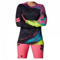 KOSZULKA ROWEROWA Z DŁUGIM RĘKAWEM FOX LADY FLEXAIR LUNAR BLACK/PINK  ENDURO CROSS