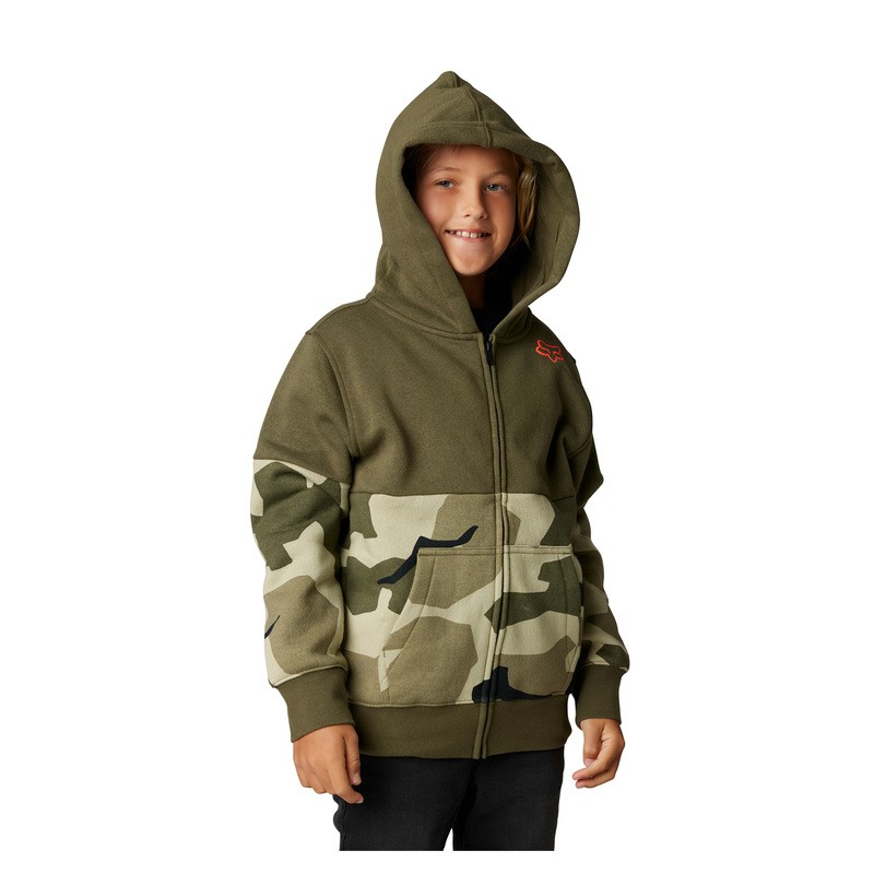 BLUZA Z KAPTUREM NA ZAMEK FOX JUNIOR LINDON OLIVE CAMO  ENDURO CROSS
