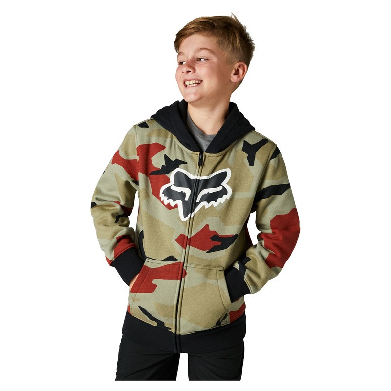 BLUZA Z KAPTUREM NA ZAMEK FOX JUNIOR BNKR GREEN CAMO  ENDURO CROSS