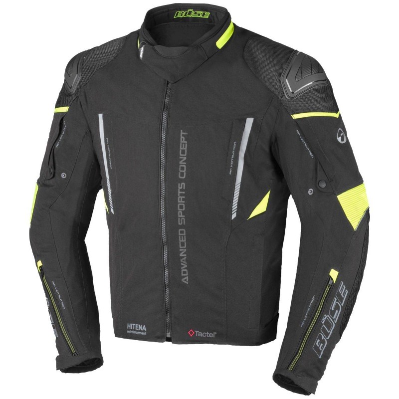 Kurtka motocyklowa BUSE Rocca czarna/neonowo-żółta 