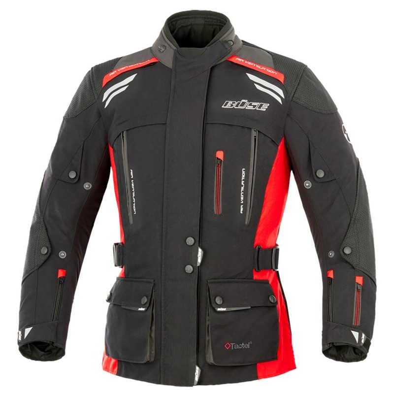 Kurtka motocyklowa damska BUSE Highland czarno-czerwona 