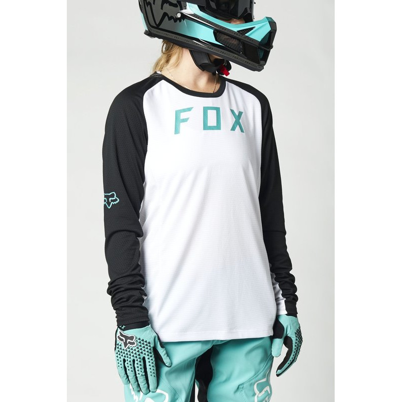 KOSZULKA ROWEROWA FOX LADY Z DŁUGIM RĘKAWEM DEFEND WHITE/BLACK  ENDURO CROSS